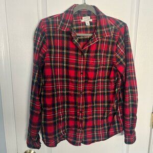 EUC LL Bean Long Sleeve Scotch Plaid Flannel Shirt Relaxed Fit, Size Small